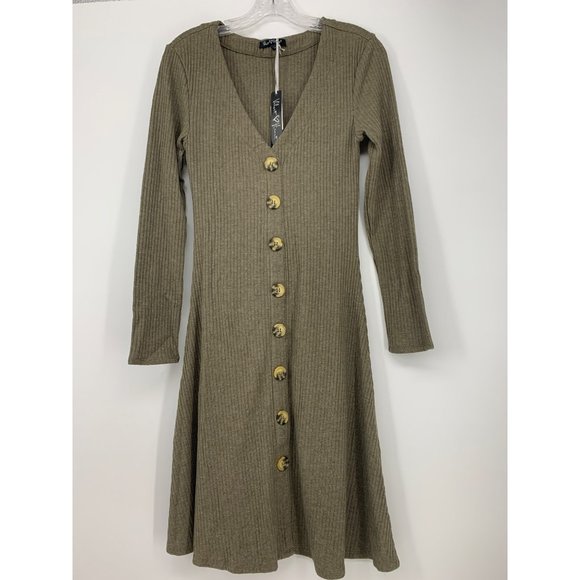 NWT Velvet Heart - Brown/Green ribbed fit & flare sweater dress Size XS - Picture 1 of 9